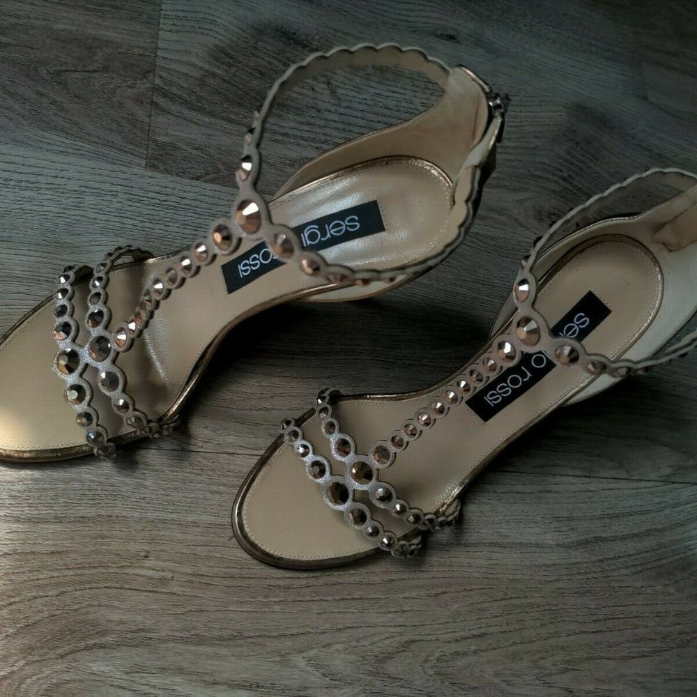Sergio Rossi Crystal Embellished Grecian Stiletto Heels Rose Gold Copper - Picture 6 of 12